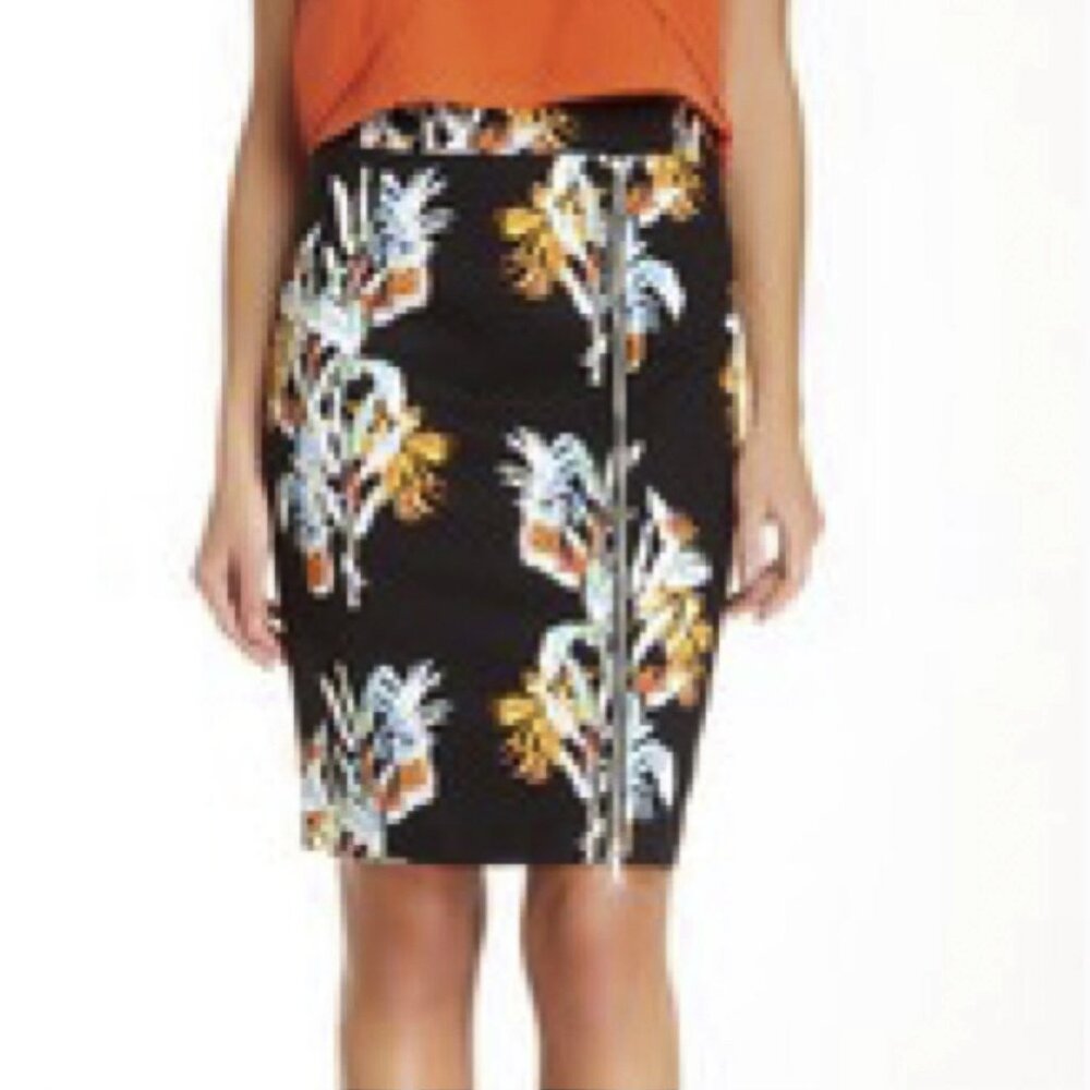 Rebecca Minkoff Marlo Print‎ Floral Front Zipper Pencil Midi Skirt Size 6 - NWOT